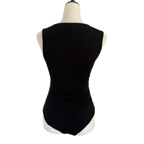 Lulus Bodysuit Womens Small Black Ribbed Jersey Knit Tank Straps High Back NWT - Picture 2 of 10